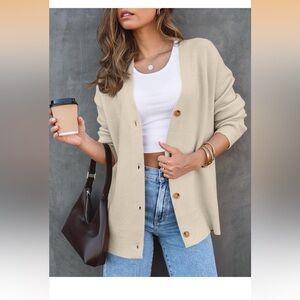 Lillusory Cream Oversized V-Neck Button Front Sweater Cardigan Size XL